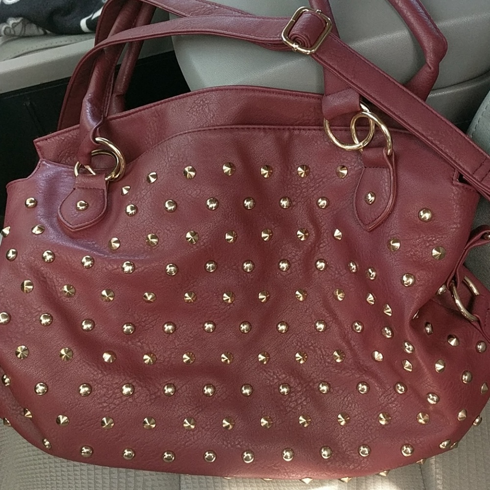 Faux leather red studded bag